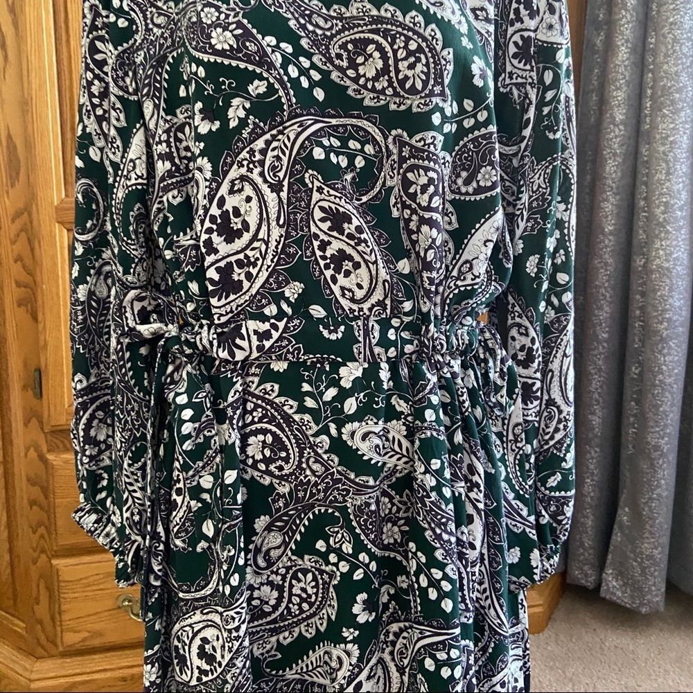 Eloquii Easy Paisley Boat Neck Knee Length Rayon Bohemian Floral Dress with Tie - Picture 8 of 12